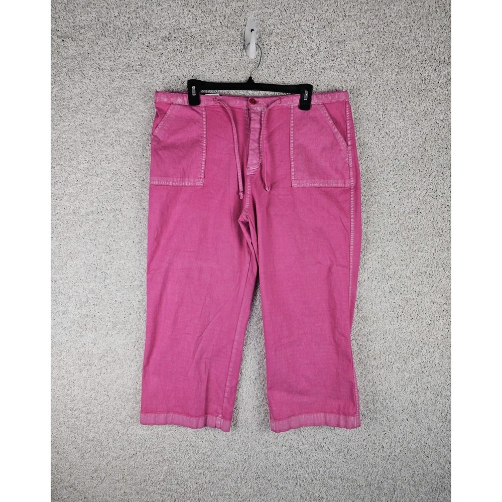 Lands End Pink Capri Pants Women's 16 Button Fly‎ Baggy Wide Leg Chic Boho 37x24